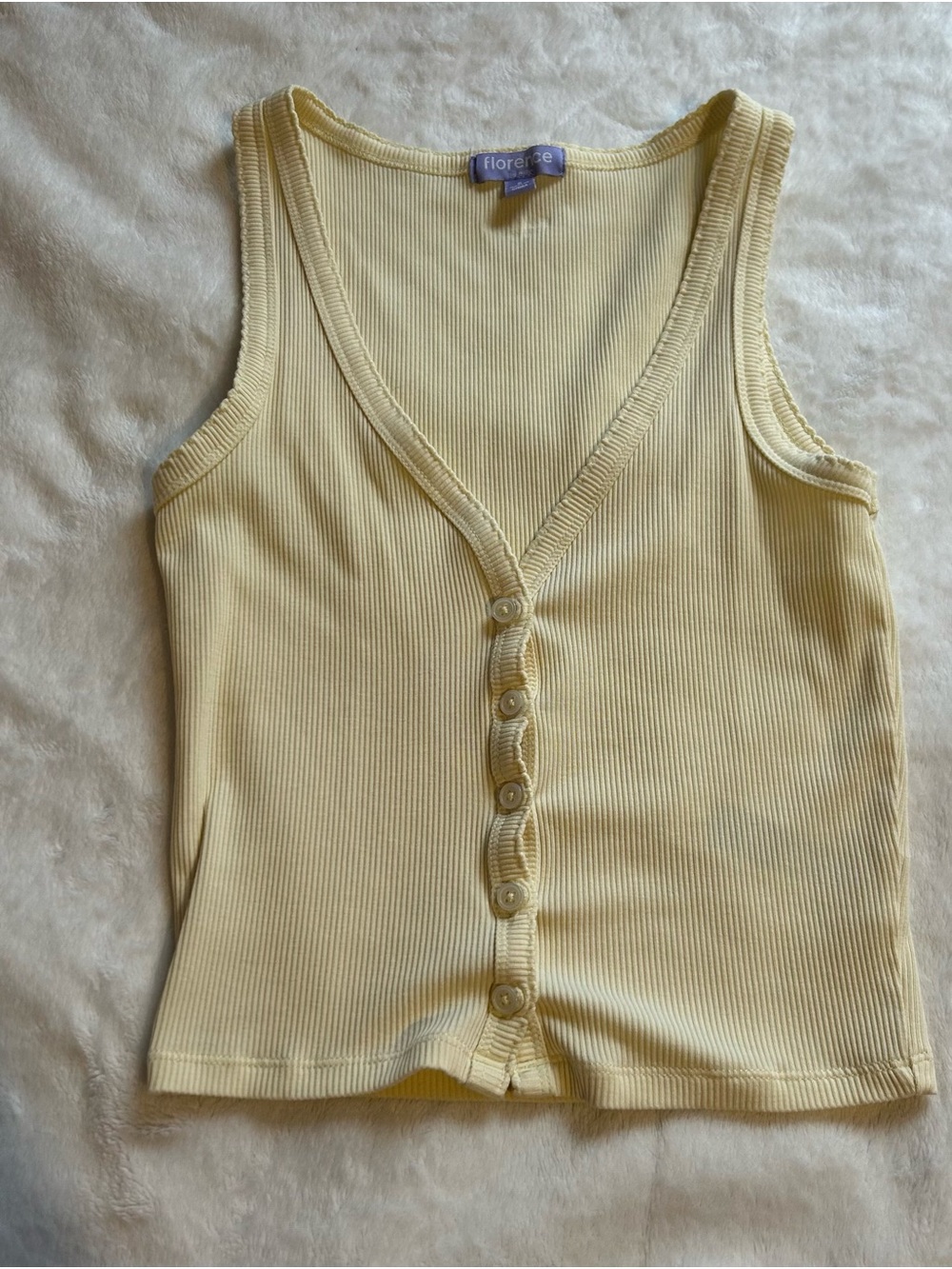 Florece by Mills Yellow Ribbed Button V-Neck Tank